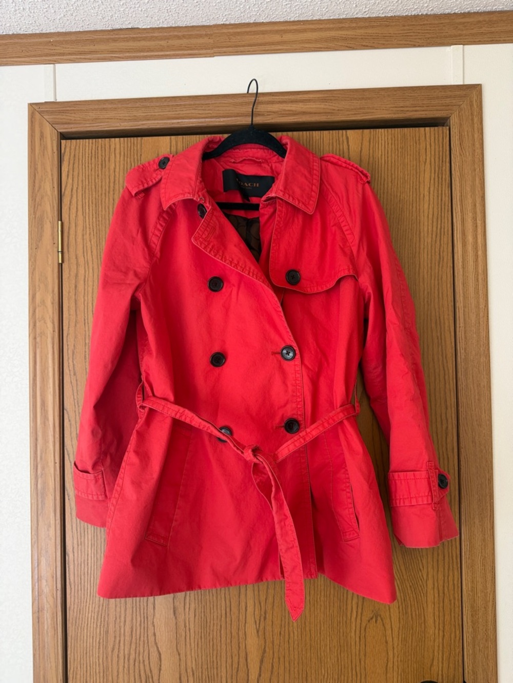 Coach Red Double-Breasted Trench Coat with Belt size L